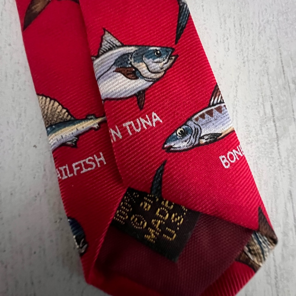 ALYNN NECKWEAR (2) 100% Silk Red NeckTies Fishing Tie Saltwater 3.5x60 VTG USA - Picture 9 of 16